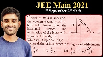 JEE Main 2021 : A block of mass m slides on a wooden wedge, which in turn slides backward...