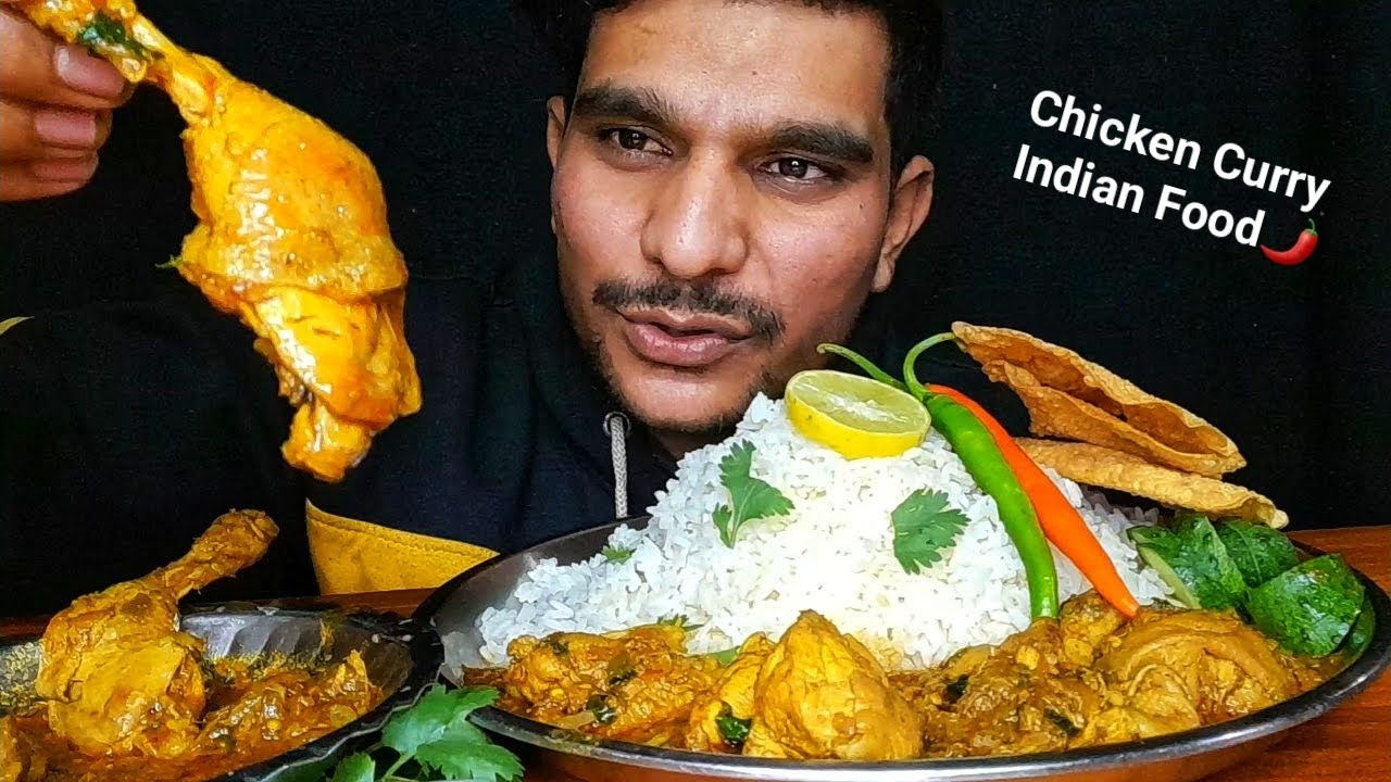 Today's Eating Simple Chicken Curry,Chicken Leg 🍗 With Rice🍋Chilli🌶Papar Eating Show Indian Food