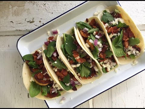 ROASTED SWEET POTATO TACOS With BACON, FETA, and CHILI AVOCADO LIME RANCH