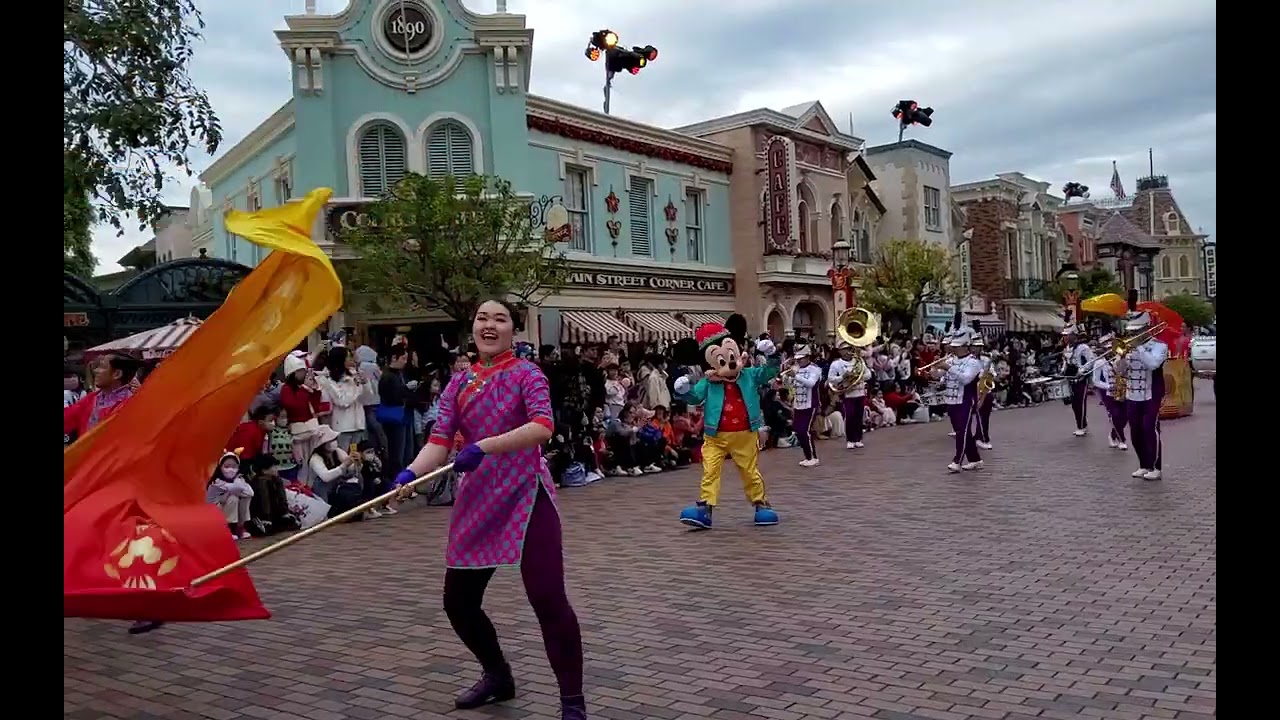 Disneyland Hong Kong Chinese New Year parade with Mickey, Goofy and other characters