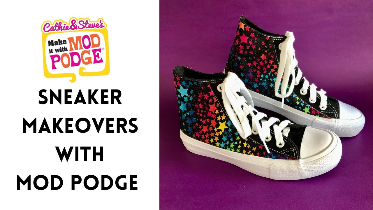 DIY How To Add Fabric to Sneakers with Mod Podge - CATHIE FILIAN's