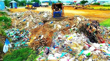 Amazing Best Action!! Technique Operator Clear Garbage Dump Waste Construction Stone By Skills Dozer