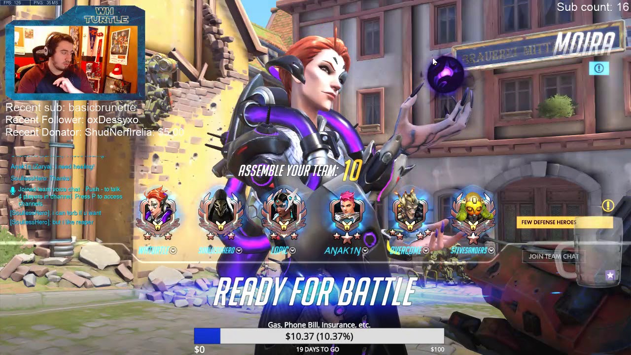 twitch dota 2 46 elim, gold healing, 0 death, solo heal Moira in comp