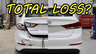 Borderline total loss repair on a Hyundai Elantra is the first insurance job in the new shop.