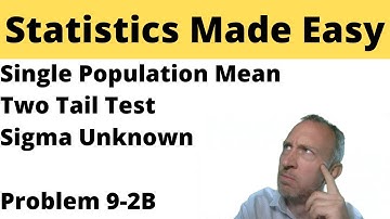 Statistics Module 9 - Single Population Mean, One Tail Test, Sigma Unknown - Problem 9-2B