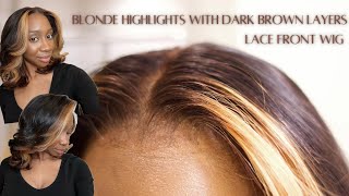 Blonde Highlight With Dark Brown Layered Wavy | 13x4 Lace Front Wig | ILikeHair