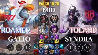 T1 Roamer Galio vs SB TolanD Syndra Mid - KR Patch 10.20