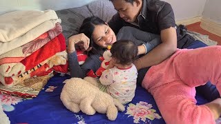 Husband sweet with wife and will play with happy family children