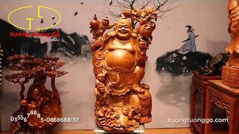 Tượng Gỗ: Di lặc ngũ phúc vác cành đào gỗ hương ta liền khối | Siêu nét vân cực đẹp | Xưởng Tượng Gỗ