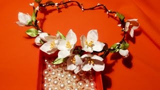 Fabric flowers how to make: jasmine wreath/tutorial/very easy/Цветы из ткани: жасминовый веночек