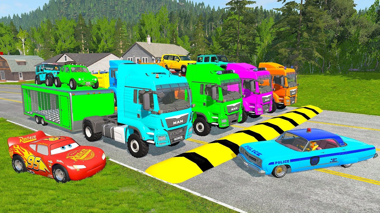 Flatbed Truck McQueen | Transportation with Truck - Pothole vs Car #45 - BeamNG.Drive