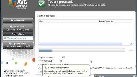 Performing A Virus Scan With AVG Free Anti Virus - Windows XP