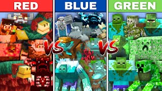 ALL RED vs ALL BLUE vs ALL GREEN MUTANT MOBS in Minecraft Mob Battle