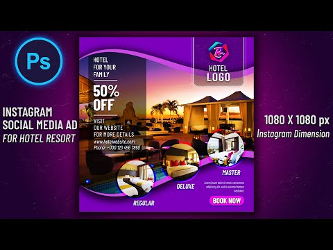 Instagram Social Media AD Design For Hotel Resort | Social Media Post Design | Photoshop Tutorial