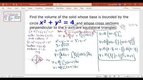 Volume of a solid with circle base and cross section equilateral triangle. x^2+y^2 = 4 #mytutorbuild