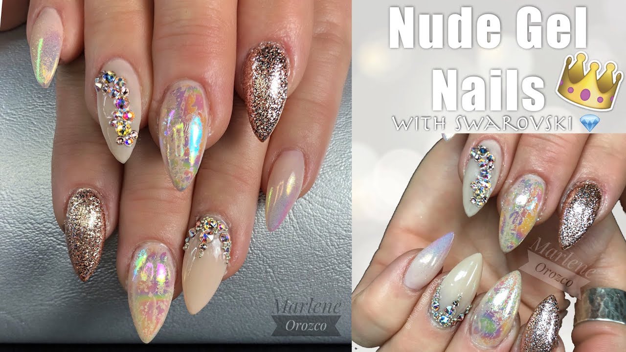 Nude Nails with Swarovski Crystals | Gel Nails Tutorial - YouTube