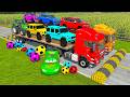 Double Flatbed Trailer 11+min | Truck vs Speedbumps McQueen Train vs Cars | Tractor Beamng.Drive #19