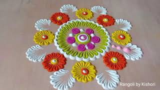 Very easy, quick rangoli design for beginners | Attractive, colourful design | rangoli by Kishori |