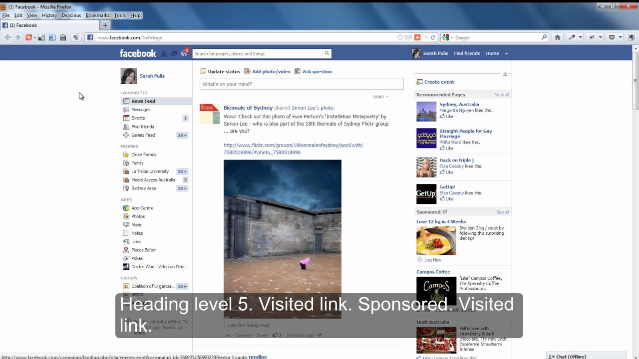 Demonstration of how Facebook is read by a screen reader Access iQ