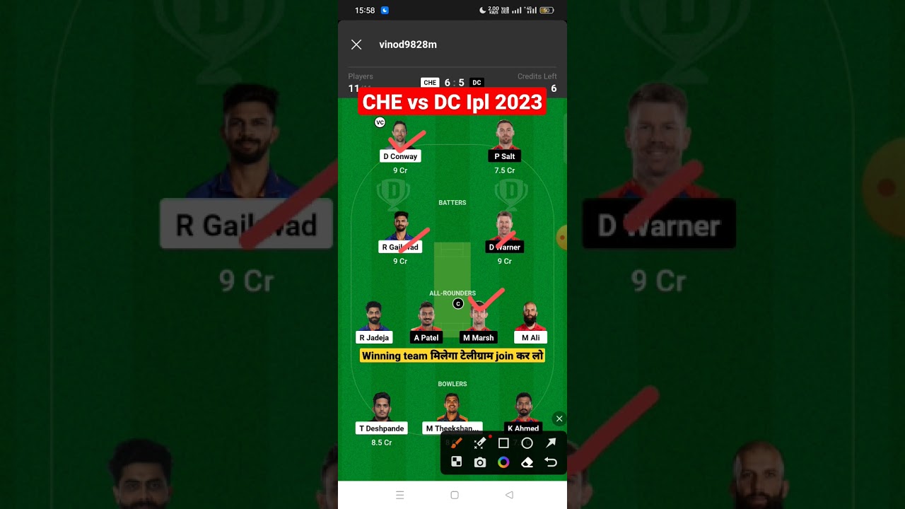 che vs dc dream11 prediction, chennai vs delhi ipl 2023 dream11 team, che vs dc dream11 today team