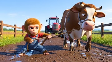 Monkey Farmer Rescues Cow From Mud Pit With Tractor - Monkey Farm Story | CoCo Farm