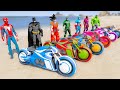 Spiderman GTA V Stunts Ramp Parkour Challenge with Motorcycles Superhero Goku Hulk Iron Man - GTA 5