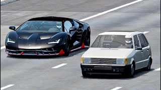 Lamborghini Centenario Vs Fiat Uno Monster - Top Speed Battle