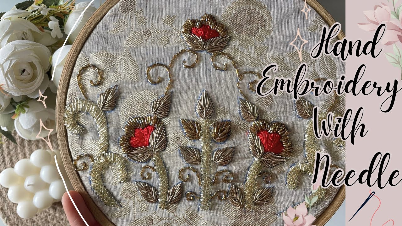 Hand Embroidery Without Aari Needle ✨ Dabka,Katdana And Resham Embroidery Pattern