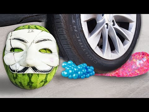 Crushing Crunchy & Soft Things by Car! EXPERIMENT: CAR VS Balloons, Squishy, Fruit, Hackers & more