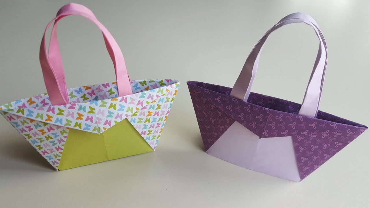 ORIGAMI BEACH MINI BAG - DIY - How to make handmade paper art. - YouTube
