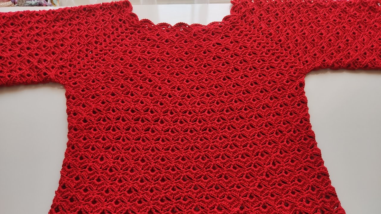 Midye Modelli Yakadan Başlama Yazlık Tığ İşi Örgü Bluz Kazak Yapımı 🎀