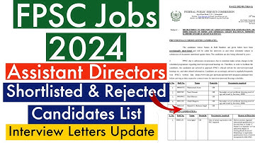FPSC Assistant Directors Shortlisted Candidates List 2024 - FPSC Shortlisted/Rejected Candidate List