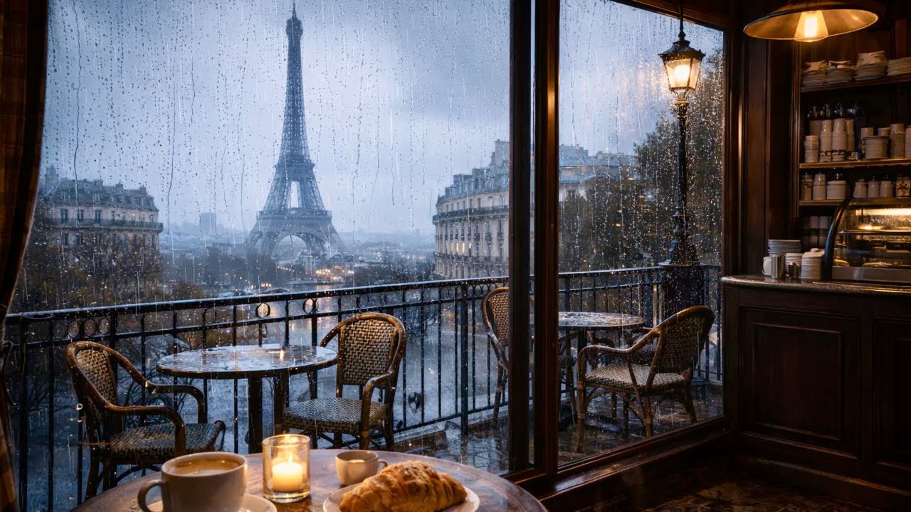 4 Hours of Rainy European Coffee Shop Ambience | Cozy Café Views, Deep Focus & Relaxation (4K)