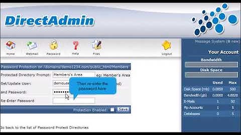 18) How to password protect a directory in Direct Admin