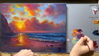 How I Paint Seascape Just By 4 Colors Oil Painting Seascape Step By Step 01 By Yasser Fayad