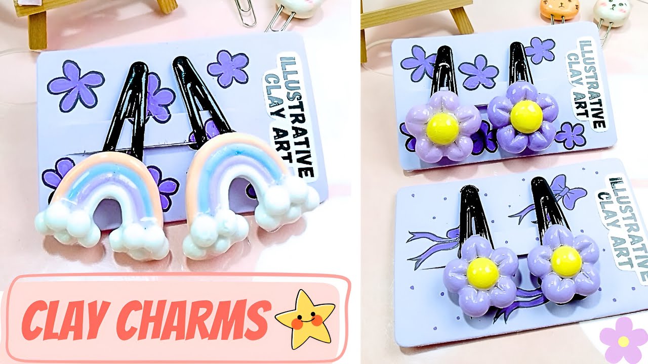 🌈 DIY Clay Charms Hair Clips | Cute Rainbow & Flower Hair Accessories | Aesthetic Polymer Clay Art