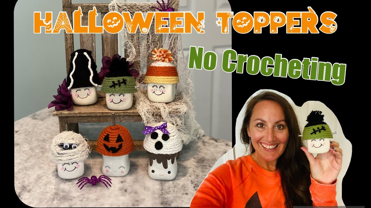 HALLOWEEN TOPPERS | Easy No Crocheting! || Dollar Tree DIY - YouTube