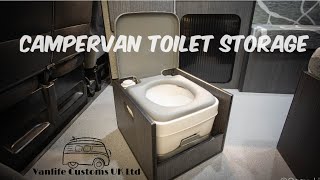 Our U-shape camper van toilet storage