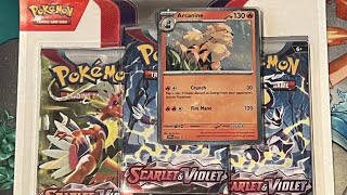 Arcanine Cosmos Holo Promo Rant, Scarlet and Violet Base Set 3 Pack Arcanine Promo Blister Rip