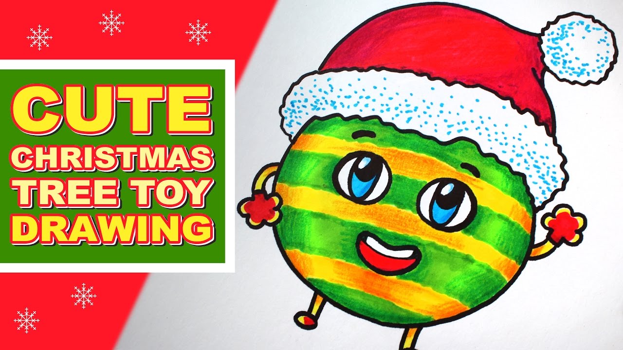 How to Draw Christmas Things Cute Cartoon Christmas Tree Toy in Santa Hat Speed Drawing