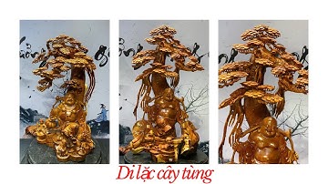 Tượng gỗ: Di lặc đứng dưới cây tùng gỗ hương ta | Ý nghĩa tượng phật Di Lặc | Xưởng Tượng Gỗ