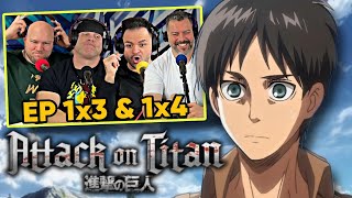 First time watching Attack on Titan reaction episodes 1X3 & 1X4 (Sub)