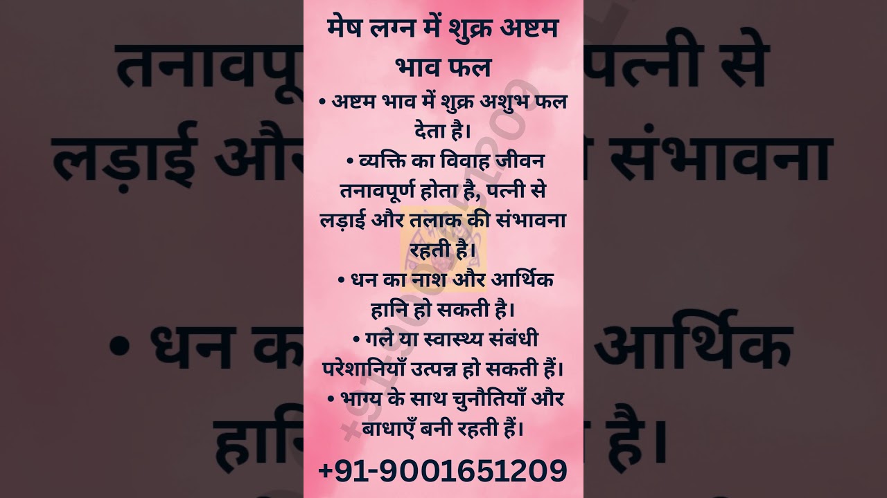 Mesh Lagna ke 8th House me Shukra ka Fal | Aries Ascendant Venus in 8th House | Jyotish