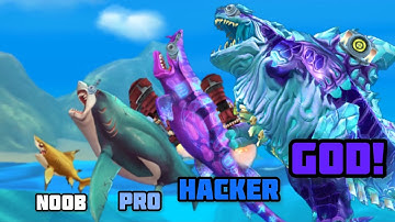 NOOB VS PRO VS HACKER VS GOD!!! Hungry Shark World