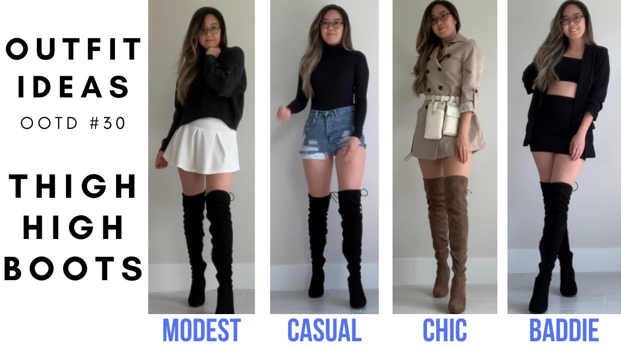 classy thigh high boots outfit