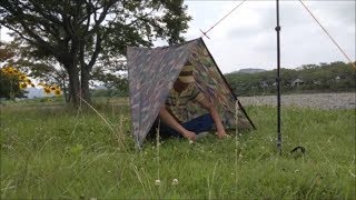 ポンチョで作るミニシェルター（＆小枝を自在にする方法）Poncho Shelter Set up & Guy Line Tensioners with Twig