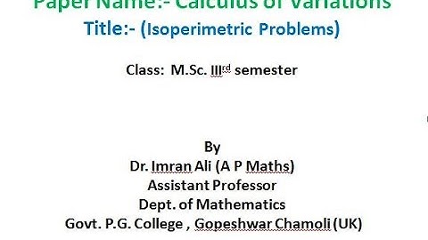 Isoperimetric Problems 11th Sep CoV Lec