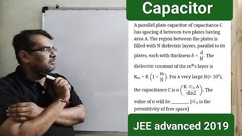 A parallel plate capacitor of capacitance C has spacing d between two plates having area A