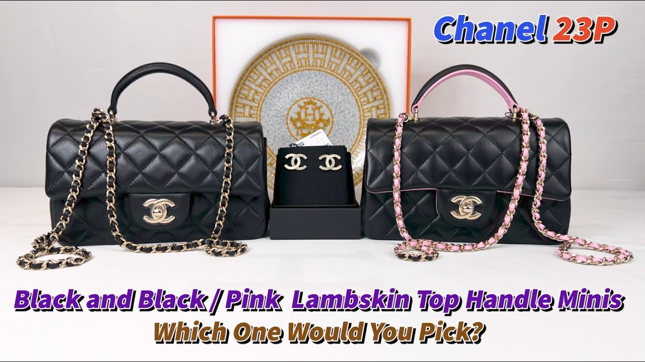 Chanel 23P Black and Black / Pink Lambskin Top Handle Minis