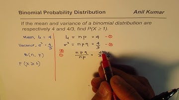 Find Probability of at least one success when mean and variance is given in Binomial Distribution